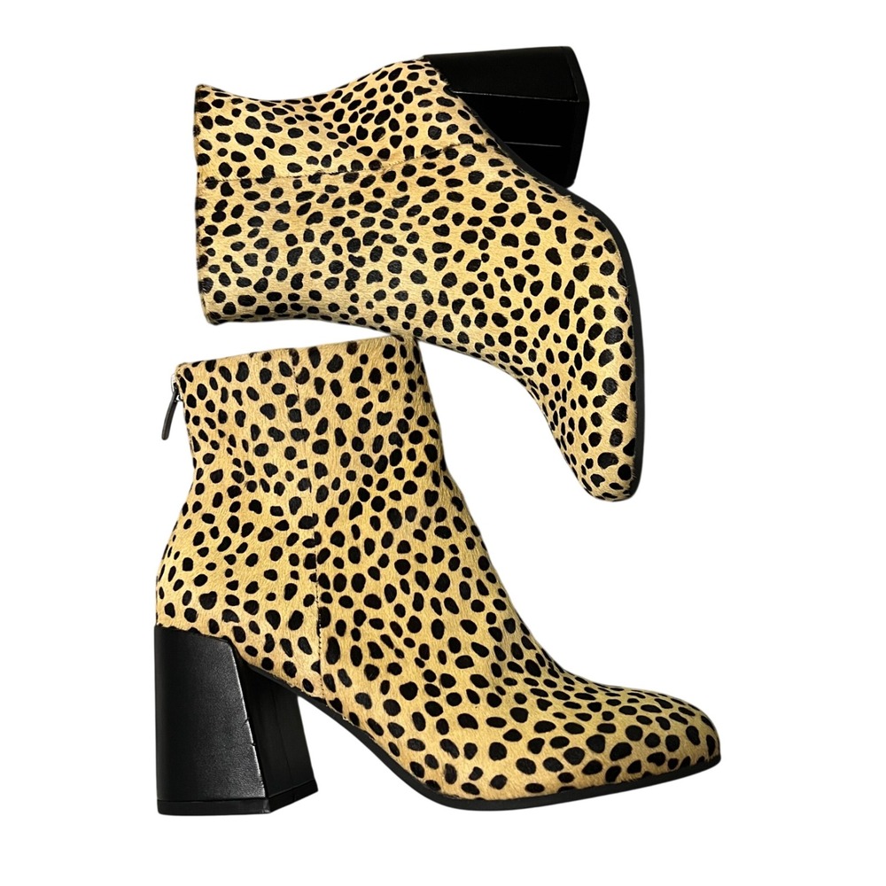 Gap Women's Leopard Print faux Calf Hair Block Heel Ankle Boots Square Toe 6